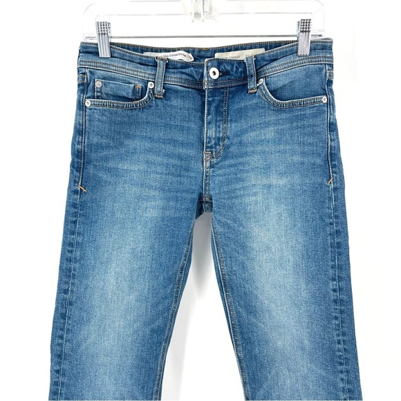 Anthropologie Pilcro Blue Mid-Rise Raw Hem Slim Straight Crop Ankle Jean Pants - Picture 5 of 12